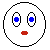 Pixelated circular icons with blue eyes, red mouths, and pink hair or shapes on a gray background.