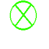 Green circular and oval shapes with X patterns, transitioning to a vertical green bar on gray background.