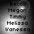 Four identical display a vertical list of names against a dark background with light gradients, each showing the same text and layout