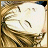 A 48x48 pixel buddy icon split into two sections: a close-up of a character's face on the left and text elements on the right, with visible pixelation and dithering effects.