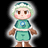 Pixelated anime-style character with light green hair and teal outfit standing beside stylized text on black background.