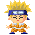 Pixel art character with spiky yellow hair, blue headband, brown outfit, and blue shoes in four expressions.