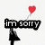 Pixelated black-and-white figure holding red heart-shaped balloon with text blocks reading 'im sorry', 'i am letting go', 'and its over' across four