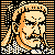 Pixelated 50x50 static buddy icon featuring a stylized human face with orange and beige tones, black outlines, and striped border elements on a transparent background.
