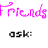 Pixelated text in multiple colors forms a dialogue about crying and burying a loser, with 'Friends' in pink and 'BEST FRIENDS' in blue.