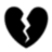 Black broken heart icon with red pixelated text expressing emotional distress on a white and black background.