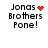 Pixelated text 'Jonas Brothers Pone!' with red heart and red dot animations on white background.