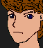 Pixelated character face with brown hair and blue eyes showing six distinct mouth expressions across three
