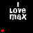 Black background displays white text "I LOVE MAX" with red heart symbols appearing and disappearing in vertical sequences across the
