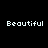 Pixelated text 'Beautiful' repeated across a black background with a gray rectangular overlay in the bottom-right corner.