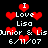 Pixelated red hearts and white text on black background, repeating 'I Love Lisa Junior & Lisa 6/11/07' in a pattern