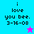 Four pixelated display 'i love you bee. 3-16-08' text with a star icon; top-left and bottom-right are cyan, top-right is purple, bottom-left is magenta