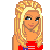 Pixel art of a blonde woman in red top, partial torso with 'POLO' text on shirt, and red dress silhouette above red pixelated text reading "Shake Your Gave What Momma You!!".