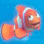 Four cartoon fish characters from Finding Nemo appear in a horizontal against a blue background, with heart icons below
