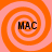 Four identical orange and pink spiral patterns arranged in a , each containing the text 'MAC' in black pixelated font at the center