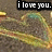 Pixelated image with black banner displaying 'i love you.' above abstract brown and green pixel clusters.