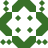 Green and white pixelated icon with symmetrical floral or star-like pattern featuring four small green dots at center.