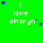 Green background with white text 'i love sharyn' and scattered blue/purple stars, some frames show star positions shifting slightly.