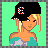Pixel art contact sheet showing three frames of an animated icon with a female character wearing a cap and swimsuit top, followed by torso and legs, with text reading GIRLS ARE JUST AS GOOD AS BOYS!