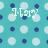 Pixelated turquoise background with scattered light blue and dark blue circular shapes, featuring white stylized text 'I [?] m' in the center.