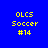 Four identical pixelated yellow text blocks on solid blue background, each reading OLC5 Soccer #14 in stacked arrangement.