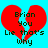 Red broken heart shape with black text on cyan background, two identical frames side-by-side.