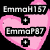Four pink heart-shaped icons with black text and symbols on a black background, each containing distinct text and symbols.