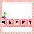 Animated contact sheet of 17 frames showing a cherry icon with 'SWEET' text cycling through different frame states on a pink grid background.