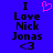 Blue background with black text reading "I Love Nick Jonas <3" and a pink pixelated heart symbol above the word "Love", displayed in two identical side-by-side