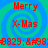 Red text 'Merry X-Mas' and numeric code on blue-green spiral background with repeating pattern.