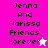 Pixelated text 'Jenna And Clarissa Friends Forever' with star symbols on pink and white backgrounds.