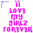 Pixelated pink text reads 'LOV3 MY GIRLZ FOR3VR' with blue star accents on white background, arranged in a of three identical vertical