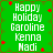 Green background with white text reading 'Happy Holiday Caroline Kenna Nadi' and red star-like shapes scattered across the image.