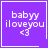 Purple square icon with white text 'babyy iloveyou' and a heart symbol '<3', featuring a small white heart in the top-right corner and a white asterisk in the bottom-right corner.