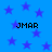 Blue background with purple stars and four instances of the text "JMAR" in black pixelated font.