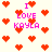 Pixelated red hearts and pink text reading 'I LOVE KAYLA' on a light background, with heart shapes scattered throughout the composition.