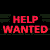 A contact sheet of seven animated frames showing white stick figures in various poses against a dark background with "HELP WANTED" and "Many Positions Available" text.