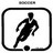 Black silhouette of a running figure inside a rounded rectangle with a small black square below the rectangle on a white background.
