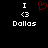 Pixelated text and symbols on black background: 'I' above '<3' above 'Dallas' with red heart symbol replacing '<3' in one view.