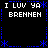 Pixelated text and blue decorative elements arranged in a on black background, with repeated phrases 'I LUV YA' and 'BRENNEN' displayed across four quadrants