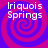Four identical display a purple and pink spiral background with white text reading 'Iriquois Springs' in two lines