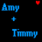 Pixelated text displays 'Amy' and 'Timmy' in blue and white with red hearts above, separated by a plus sign on black background.