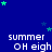 Blue background with green stars and repeated white text 'summer OH eigh' in a pattern