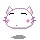 Pixelated white cat head with pink cheeks and purple outline, winking eyes, small nose, four variations showing subtle mouth position differences.