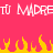 Pixelated text and flame graphics on a solid pink background with yellow-orange flames at the bottom.