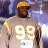 Pixelated static image of a person wearing a yellow cap and gray jersey with large white number 99 on chest, set against blurred background.
