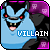 A blue cartoon character with red eyes and sharp teeth appears in a of nine identical frames, each labeled 'VILLAIN' in white text with blue outline