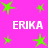 A static image with a bright pink background featuring multiple green stars and repeated white text "ERIKA" in pixelated font.