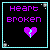 Static pixel art icon with black background, cyan border, and purple text reading "Heart Broken" above a broken heart symbol.