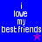 Four display 'i love my best friends' text with star symbols; top-left and bottom-left show star changes from pink to blue